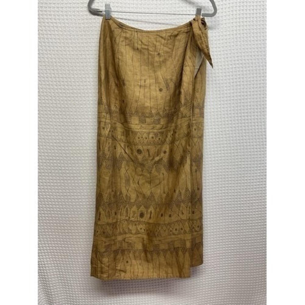 Lauren Ralph Lauren Southern Western Aztec Wrap Midi Skirt Women 8 China Linen - Picture 8 of 10